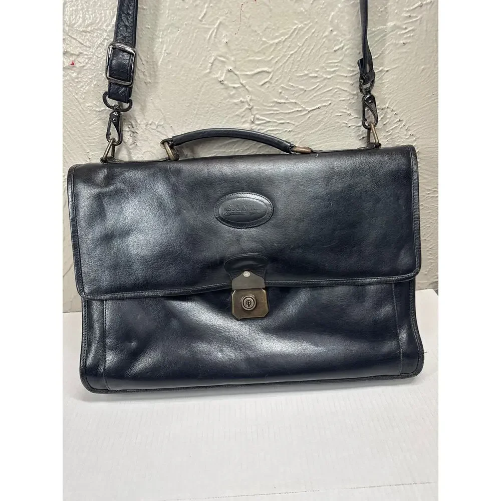 Vintage Bugatti Expandable Black‎ Briefcase Laptop Bag Leather